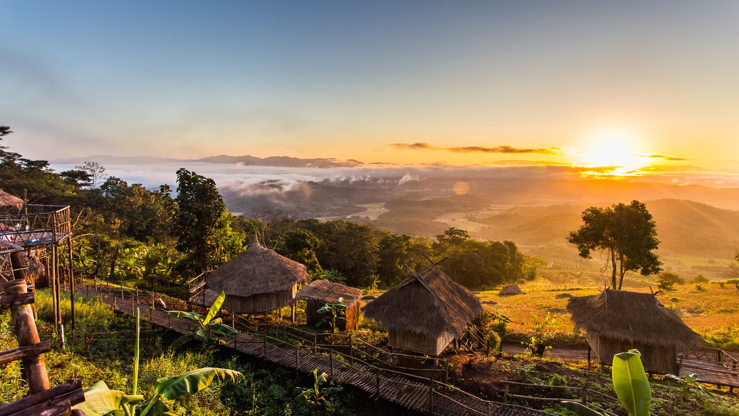 Sunrise over the Mekong at the Golden Triangle in northern Thailand