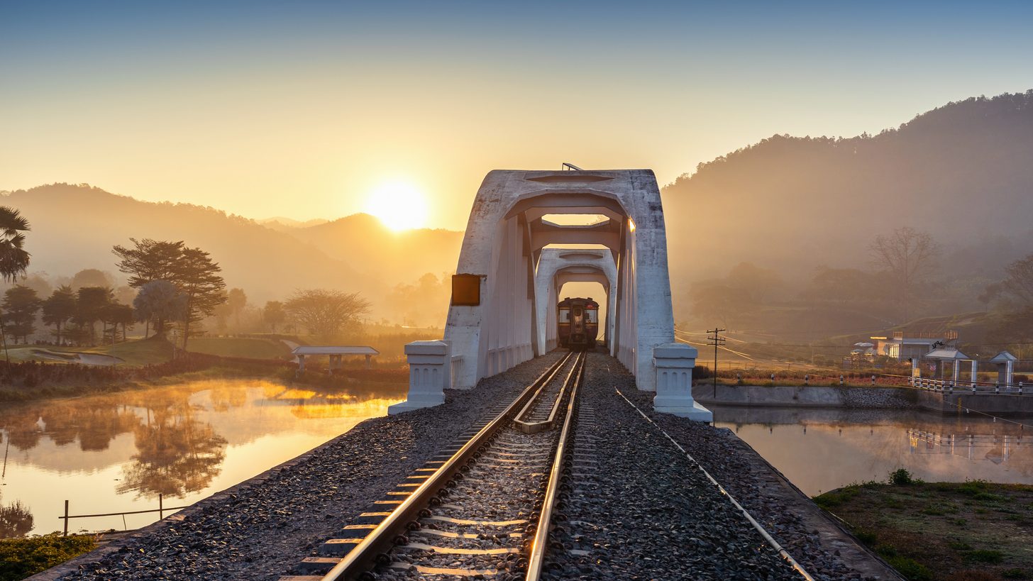 The historic white Thachomphu railway bridge in northern Thailand