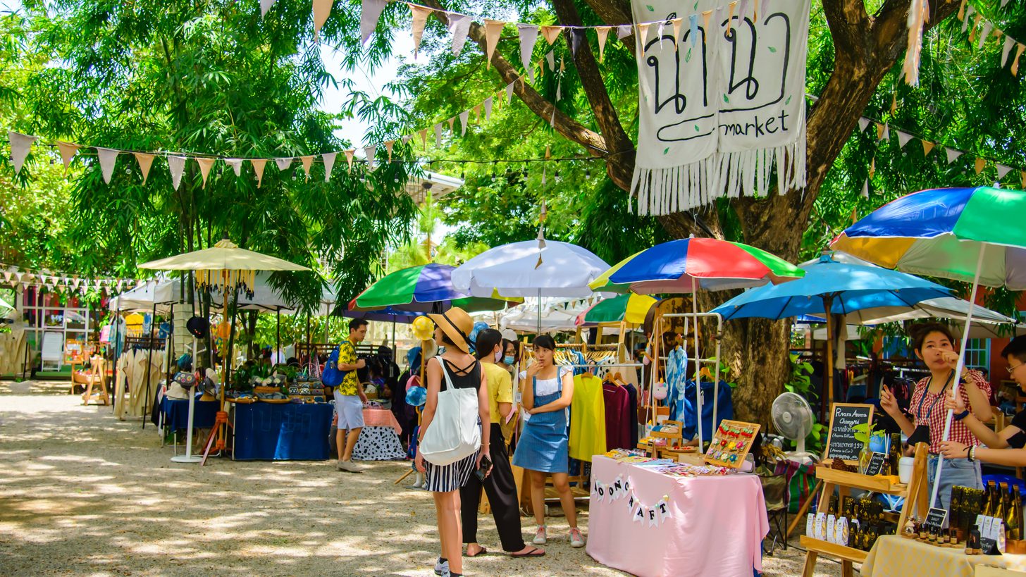 Handmade crafts on sale at a Chiang Mai artisan market