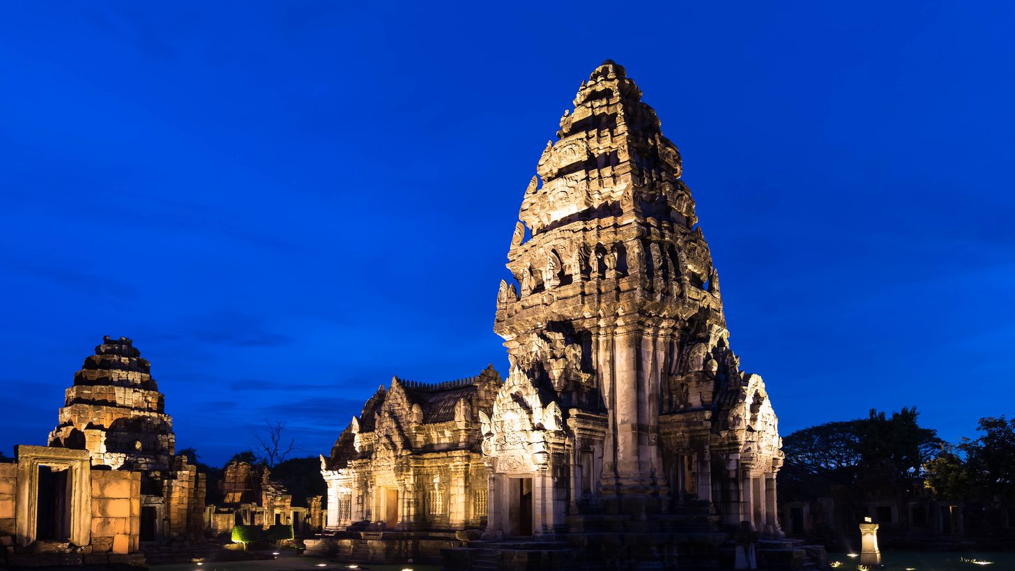Ancient Khmer sanctuary towers at Phimai Historical Park near Korat