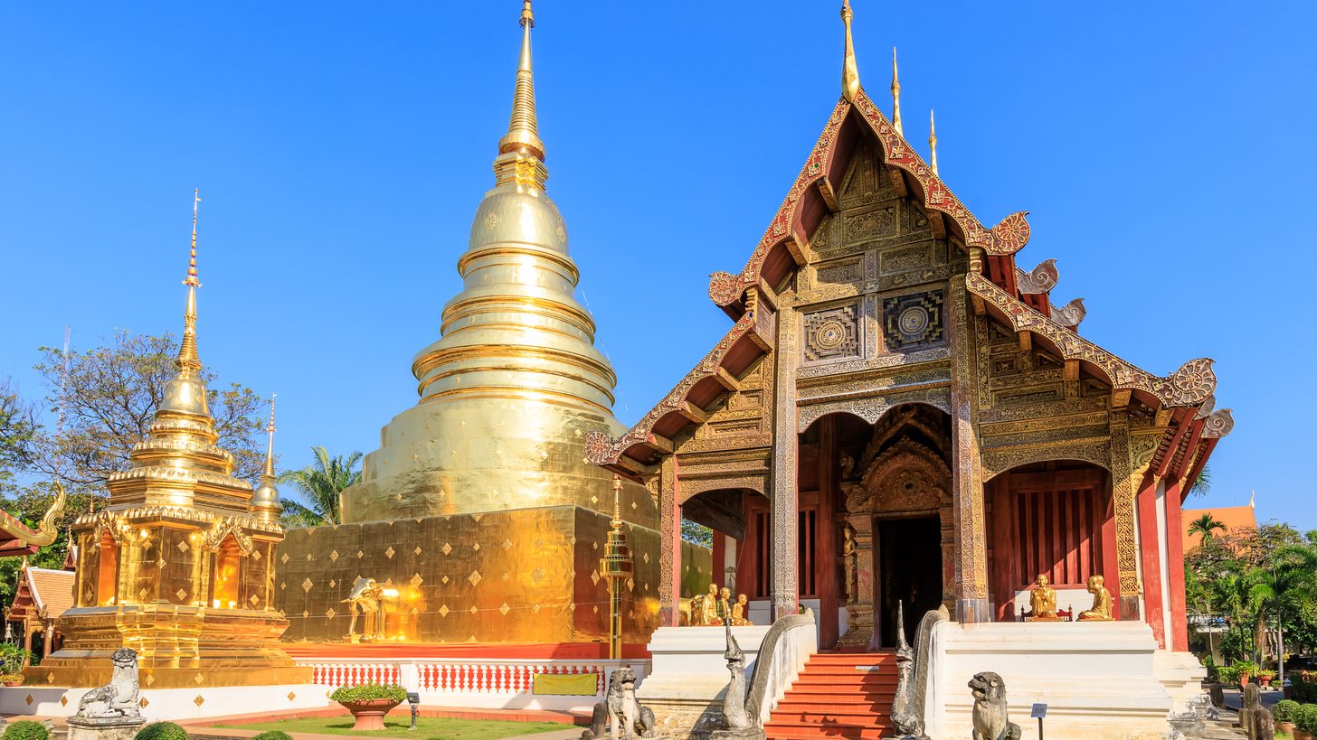 A Lanna temple with a golden chedi in Chiang Mai