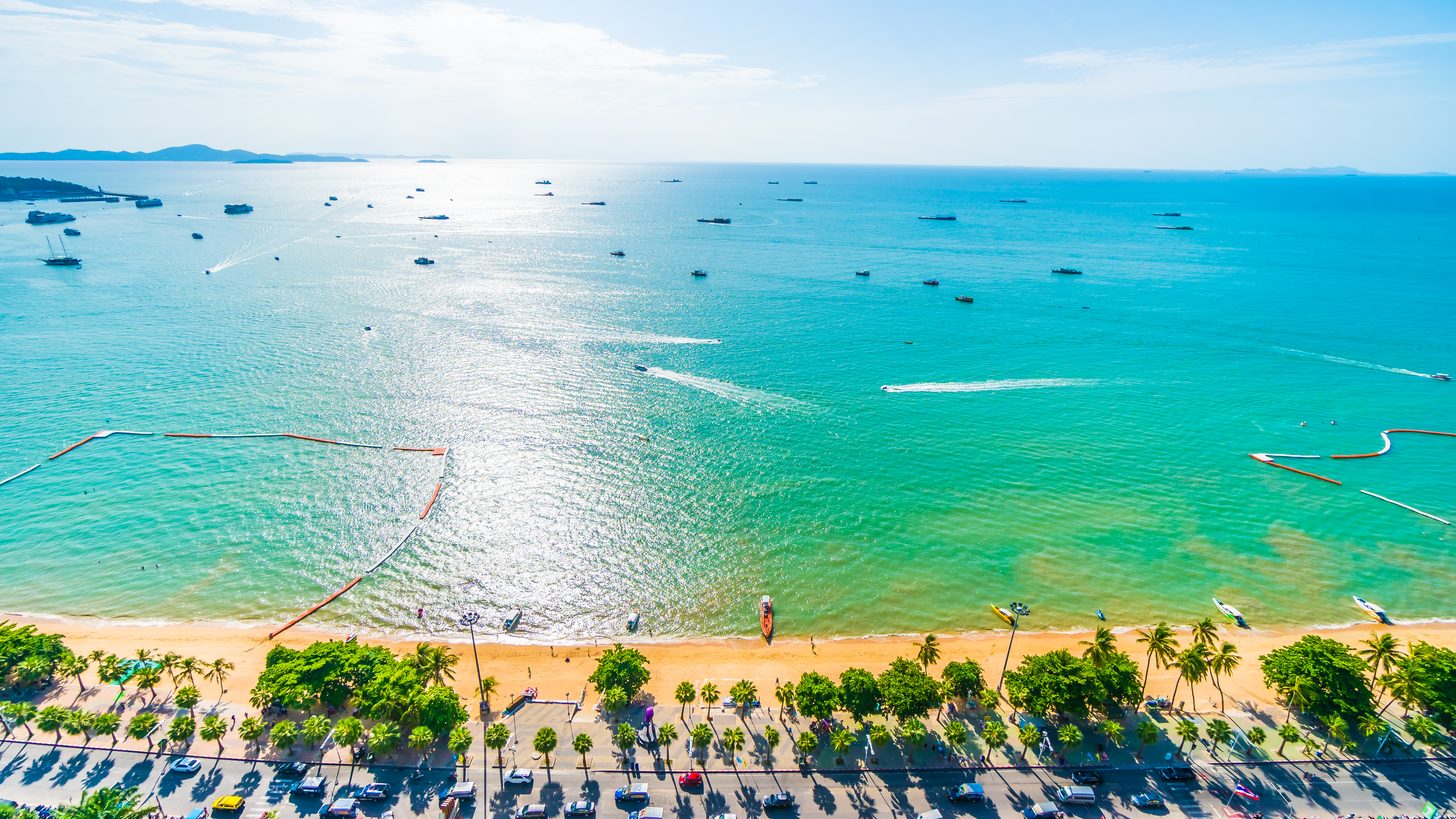 Pattaya city and its bay seen from above
