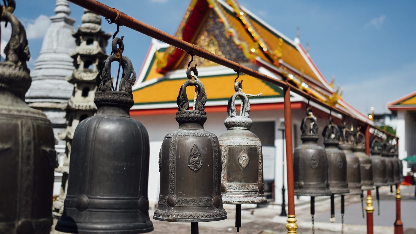 A temple bell at a Thai temple in Bangkok