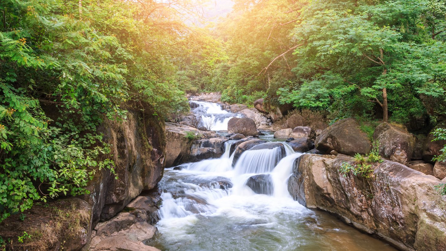 Nang Rong Waterfall in the Khao Yai forest, photographed in calmer conditions