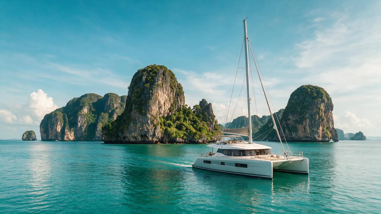 Catamaran sailing turquoise Andaman waters — Explera yacht charters