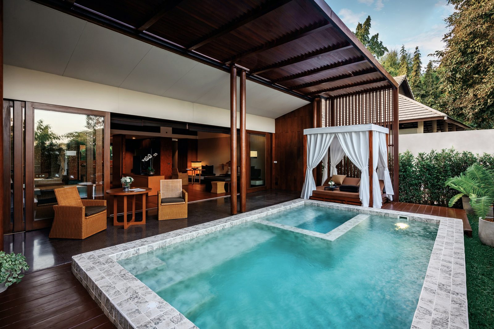 Pool suite terrace with a private plunge pool and cabana at Anantara Chiang Mai Resort