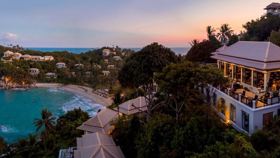 Saffron restaurant on the hillside above the bay at Banyan Tree Samui