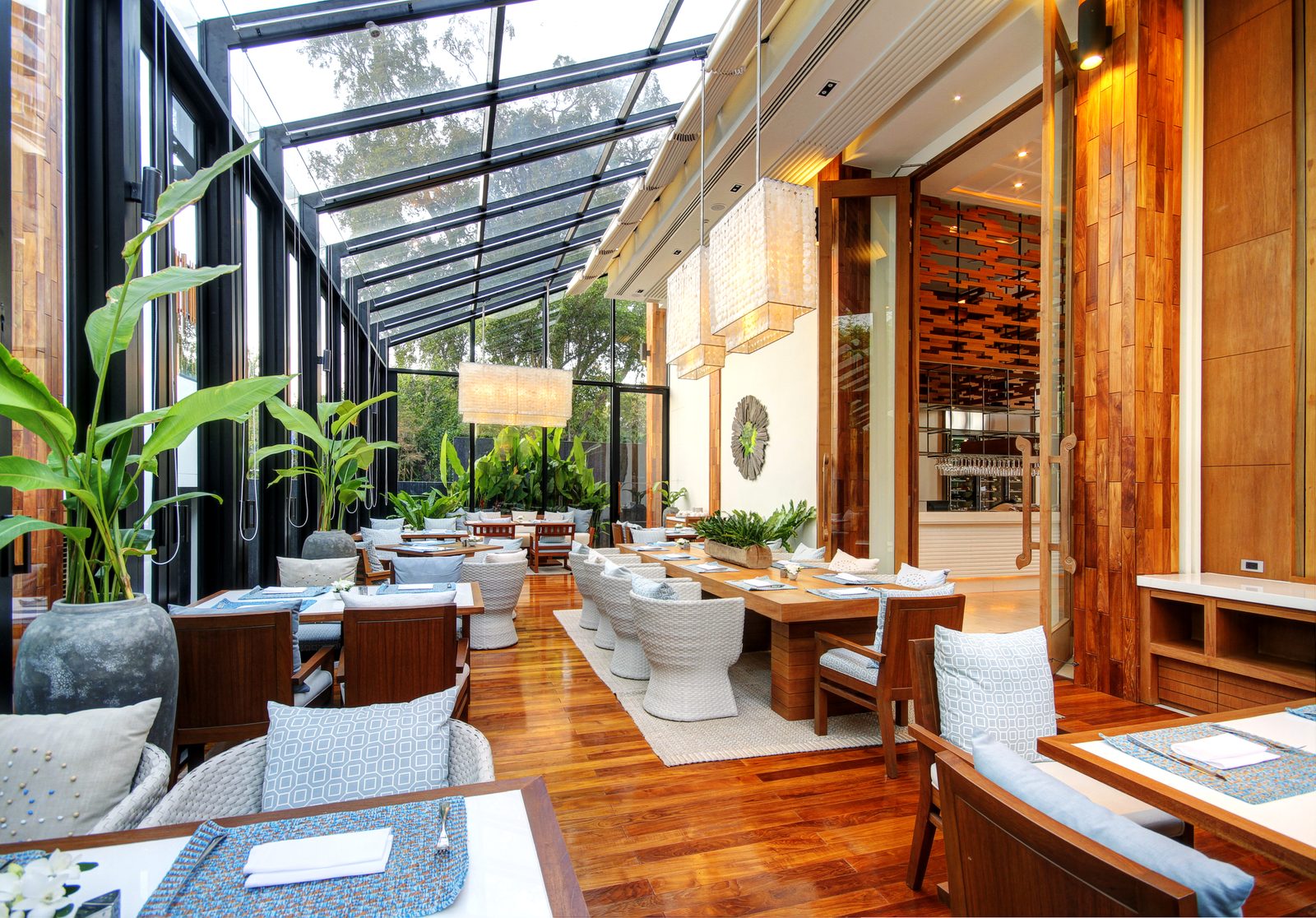 Rocks Restaurant dining room with glass roof at Cape Nidhra Hotel, Hua Hin