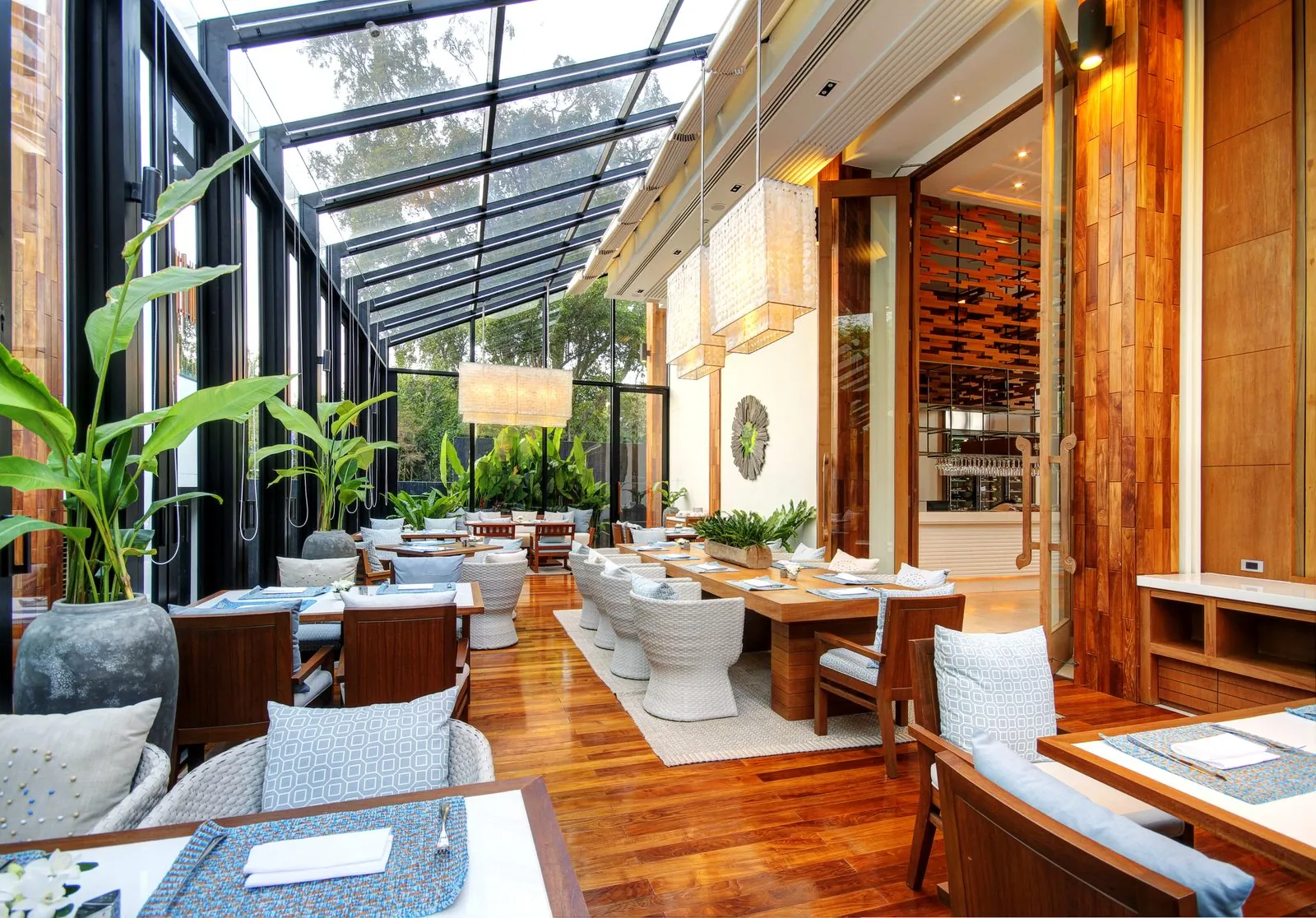 Rocks Restaurant dining room with glass roof at Cape Nidhra Hotel, Hua Hin