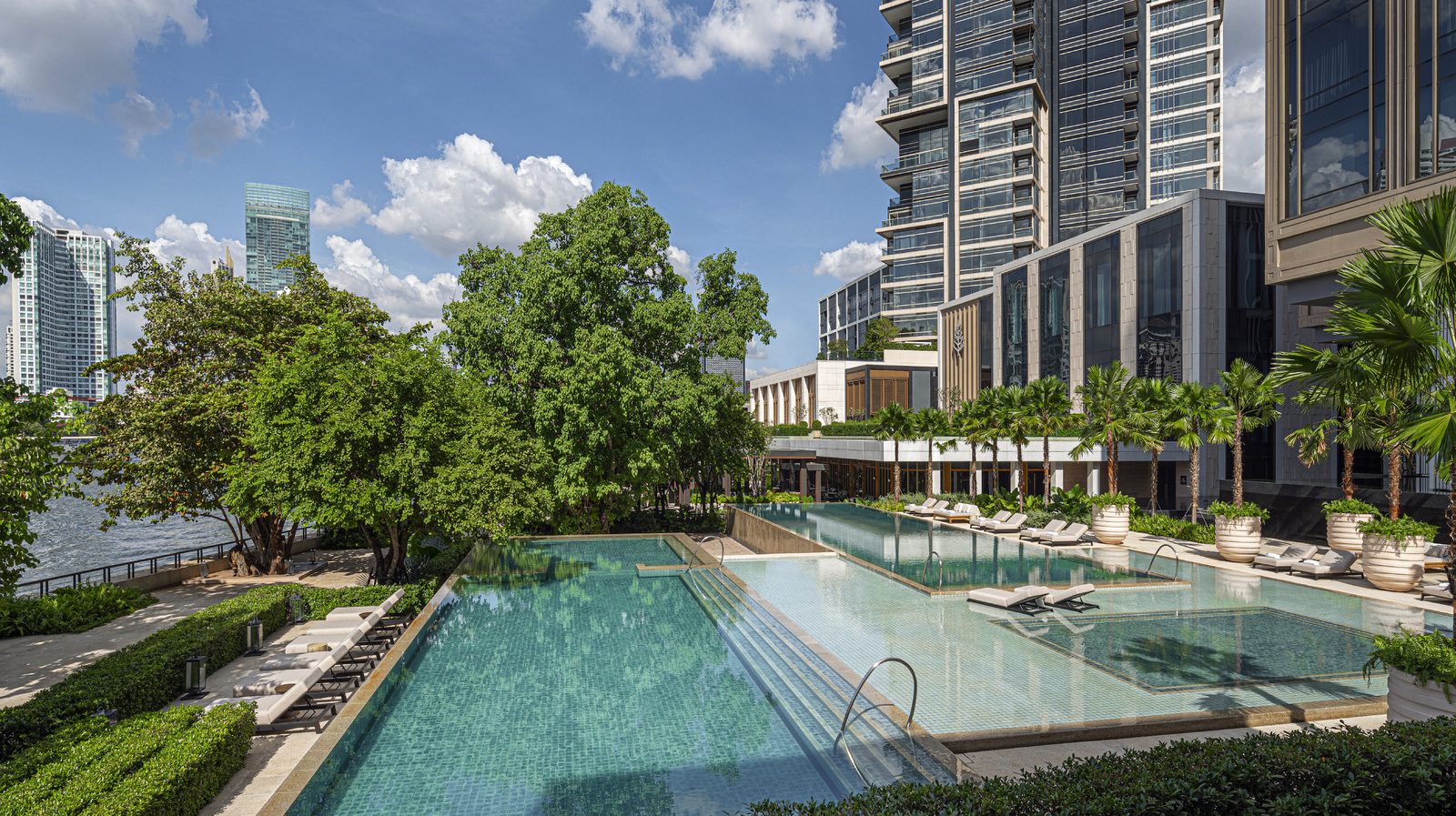 Outdoor pools and gardens at Four Seasons Hotel Bangkok at Chao Phraya River