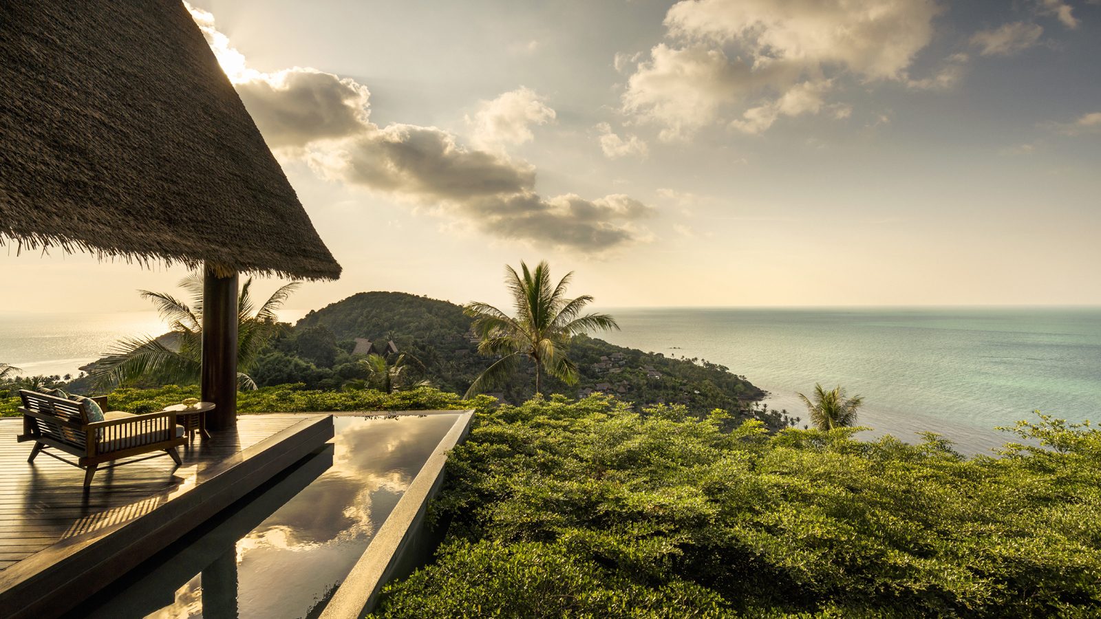 Villa deck and private infinity pool looking over the Gulf of Thailand at Four Seasons Resort Koh Samui