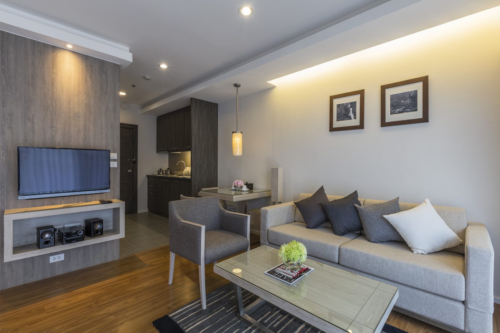 Studio Suite living area with kitchenette at Kantary 304 Hotel, Prachinburi