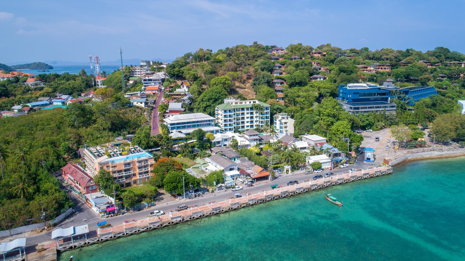 Aerial view of Panwa Bay and the Cape Panwa waterfront where Kantary Bay Hotel stands, Phuket