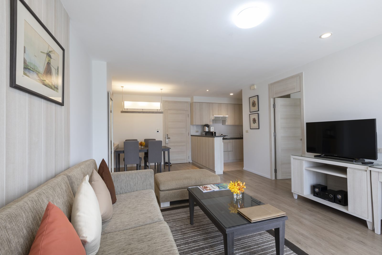 Two Bedroom Suite living room with kitchen at Kantary Bay Hotel, Sriracha