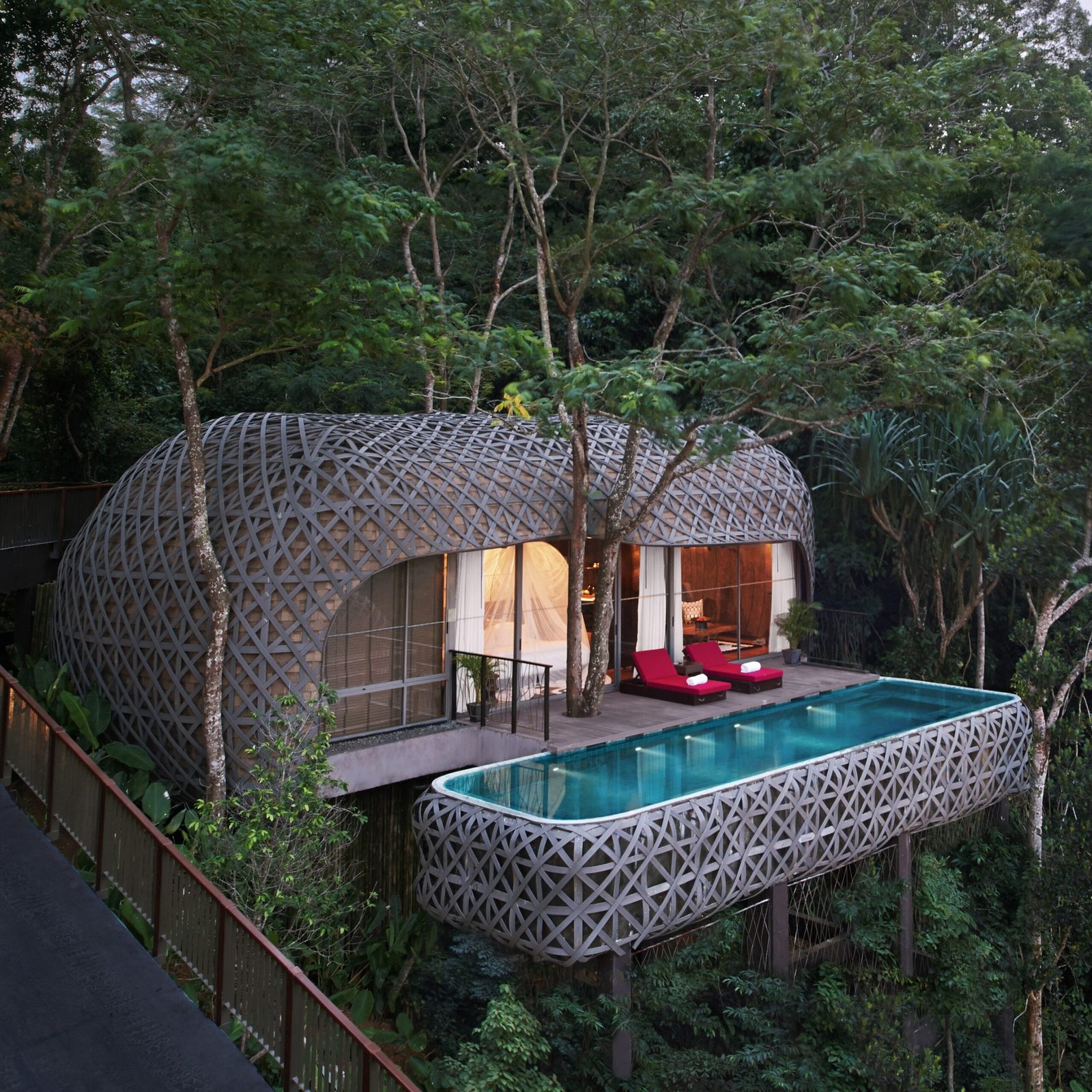 Woven exterior and private pool of a Bird's Nest Pool Villa at Keemala
