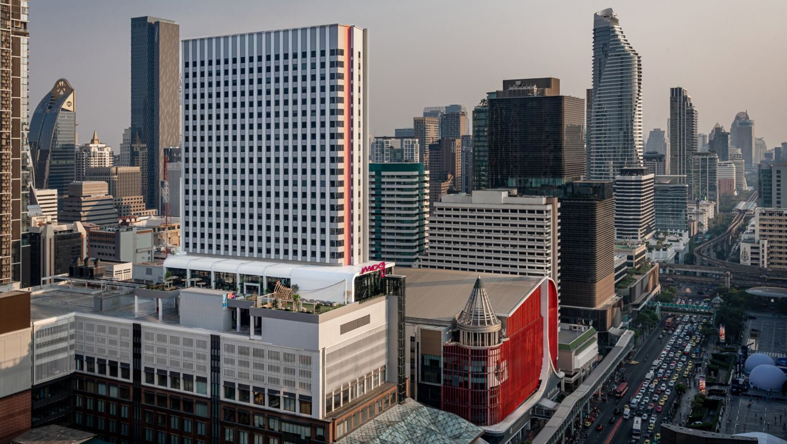 Daytime city view over Ratchaprasong, Bangkok, from Moxy Bangkok Ratchaprasong