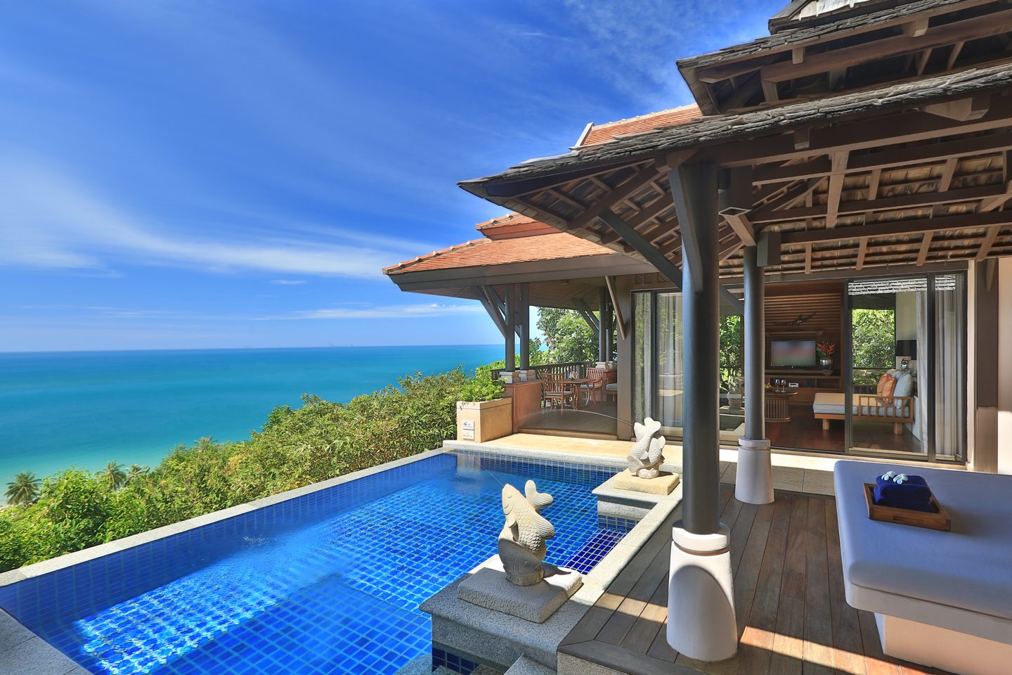 Private pool of a Hillside Oceanview Private Pool Villa at Pimalai, Koh Lanta, above the Andaman Sea