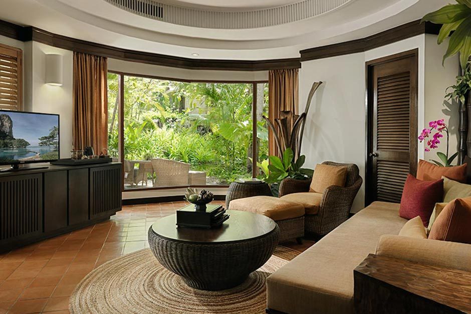Living room of a Deluxe Pavilion at Rayavadee, Krabi