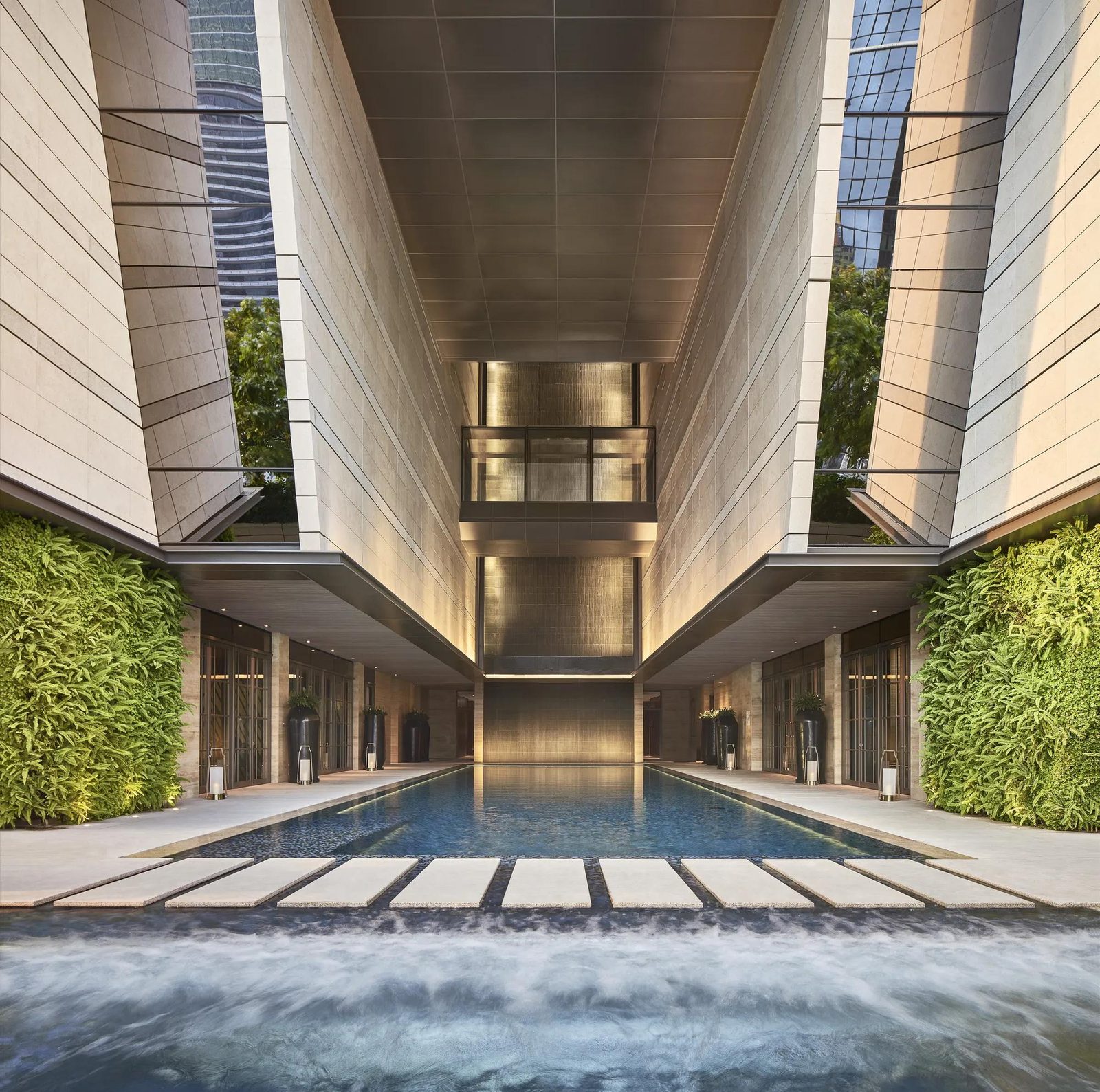 The 20-metre indoor and outdoor saltwater lap pool at Rosewood Bangkok