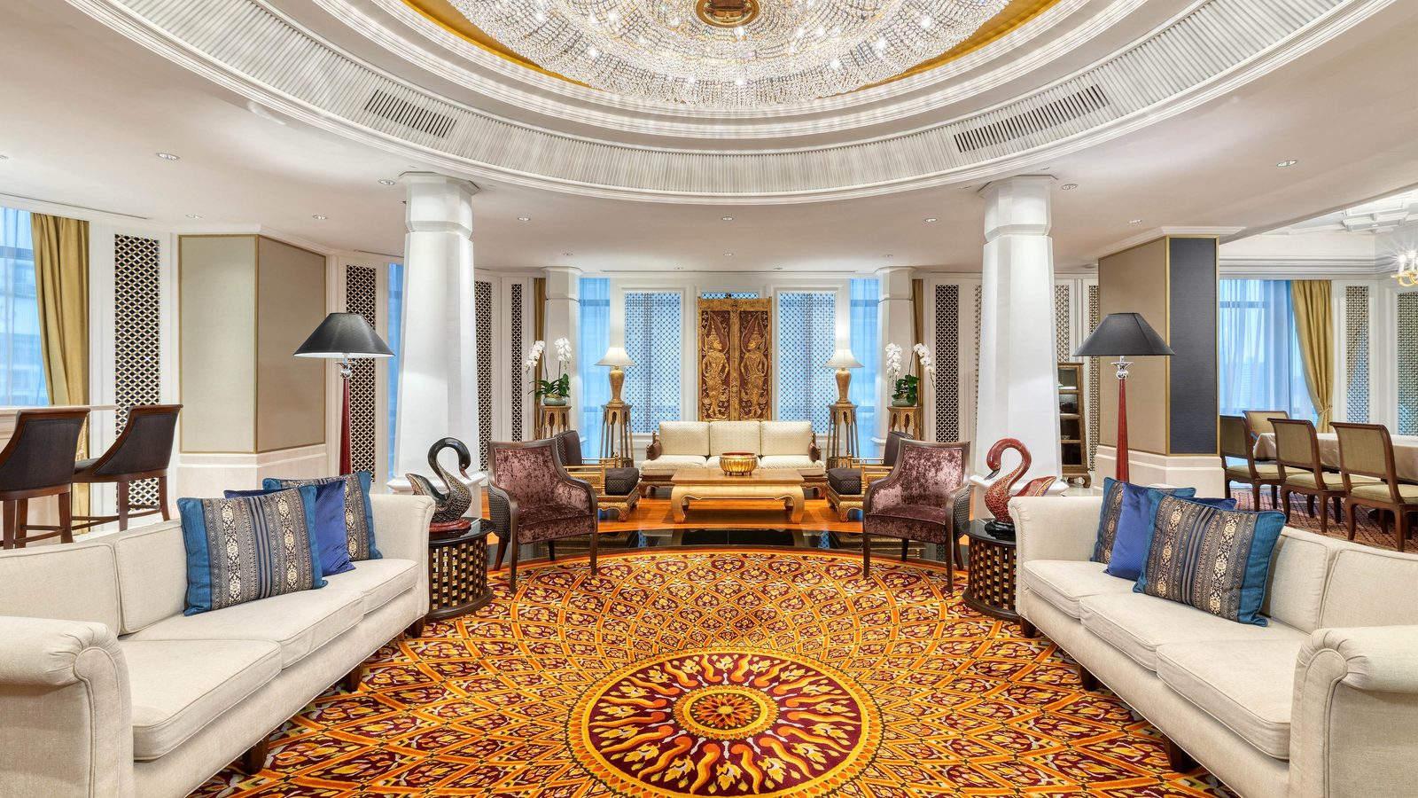 Living room of the Two-Bedroom Ratanakosin Suite at The Athenee Hotel, Bangkok