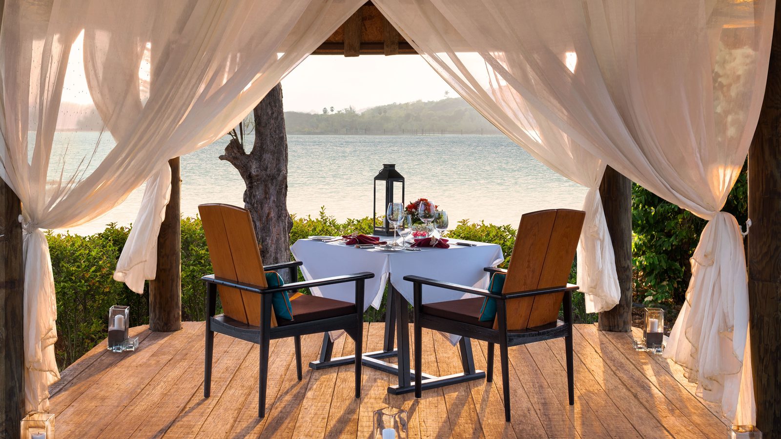 Table for two in a sala by the sea at Zbar, The Naka Island
